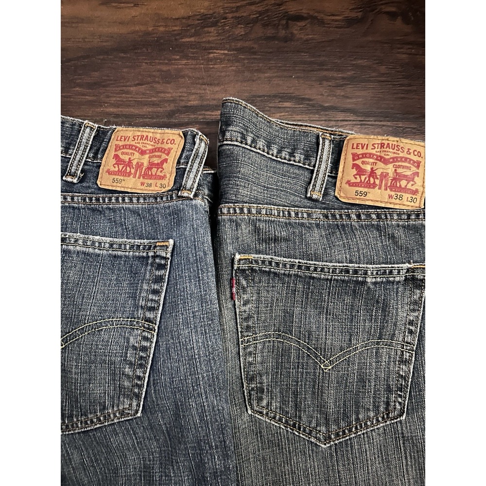 Levi's Mens 559 Relaxed Straight Leg Fit Jeans Lot  38"W X 30"L Blue Denim Light - Picture 2 of 10